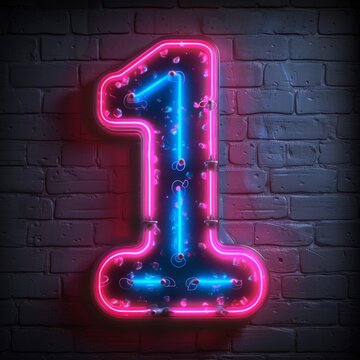 Numeral 1 neon sign number one on a dark background