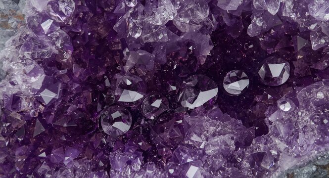 Zoomed photograph highlighting the textured surface of an amethyst geode cluster