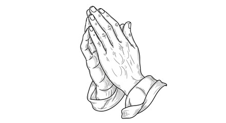 Obraz premium Hands clasped in prayer illustration against a clean white background