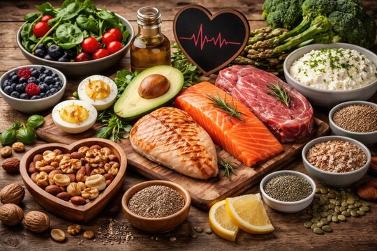 Healthy eating with keto friendly foods promoting heart health and high protein intake