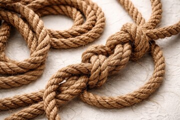 Fototapeta premium Close-Up of Brown Jute Rope Knots on Textured Background