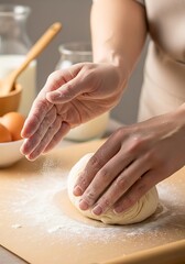 Fototapeta premium Baker kneading dough, flour falling, preparing culinary masterpiece