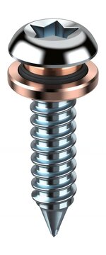 Silver screw with star head and copper washer