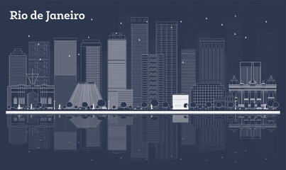 Obraz premium Outline Rio de Janeiro Brazil City Skyline with White Buildings and reflections. Illustration. Business Travel and Turism Concept with Modern Architecture. Rio de Janeiro Cityscape with Landmarks.