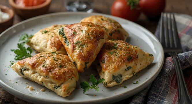 Tasty Middle Eastern spinach and cheese fatayer from traditional recipes