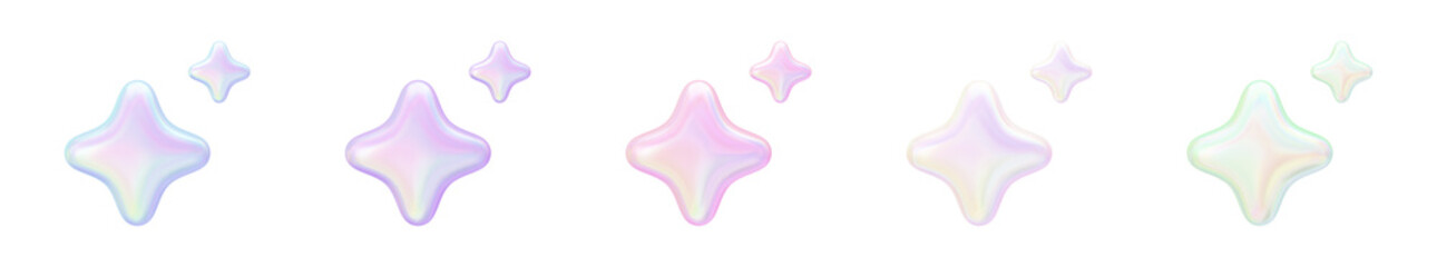Aurora Pastel Holographic Collection - Sparkle Icon Set - Transparent 3D PNG Elements © 3Dfun
