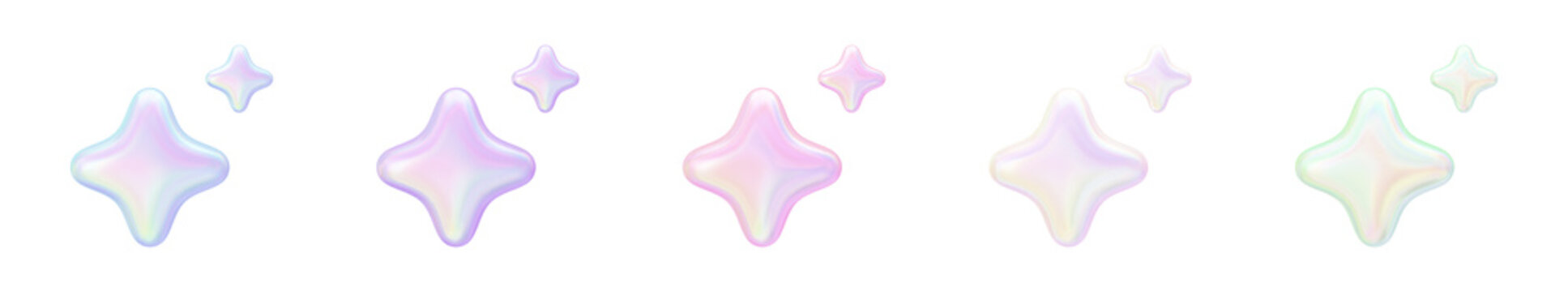 Aurora Pastel Holographic Collection - Sparkle Icon Set - Transparent 3D PNG Elements