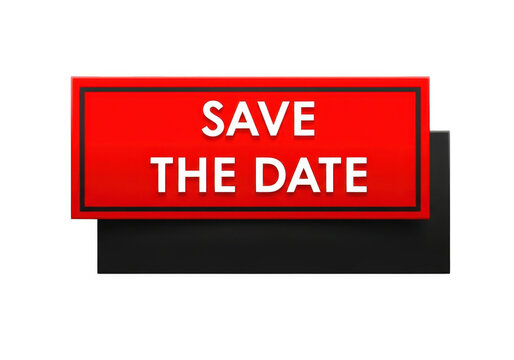 Red button with save the date text for an upcoming event
