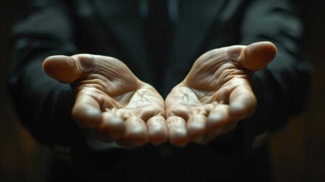 Close-up of a persons open hands presented forward in a welcoming or offering gesture, with a blurred background.