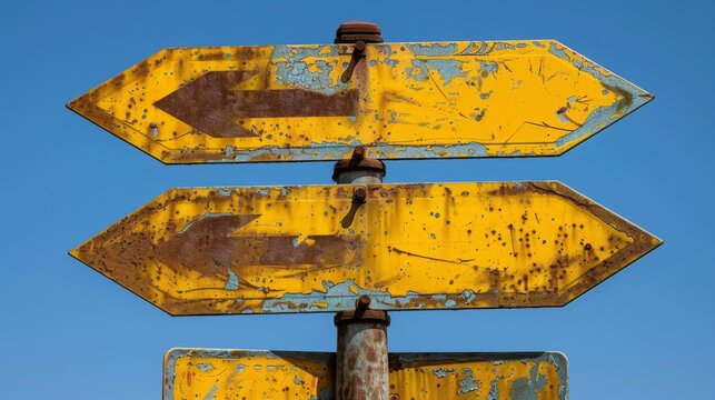 Choosing a direction concept. Road signs indicating different paths of travel.
