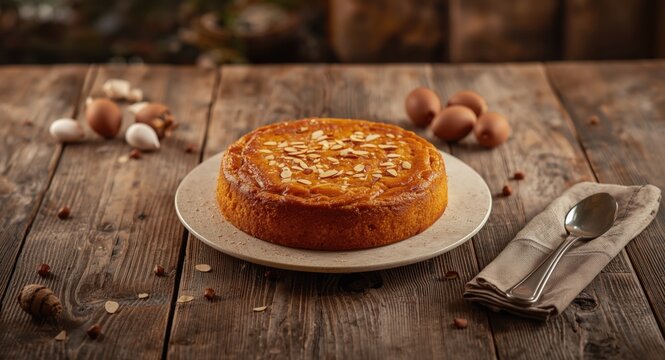 Portuguese traditional cake toucinho do ceu with almond meal and egg yolks