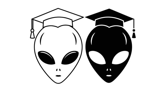 Two alien heads wearing graduation caps a symbolic representation of extraterrestrial education and achievement