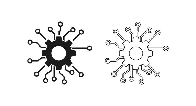 Dual tech gears a black and white illustration of interconnected circuitry and mechanical components