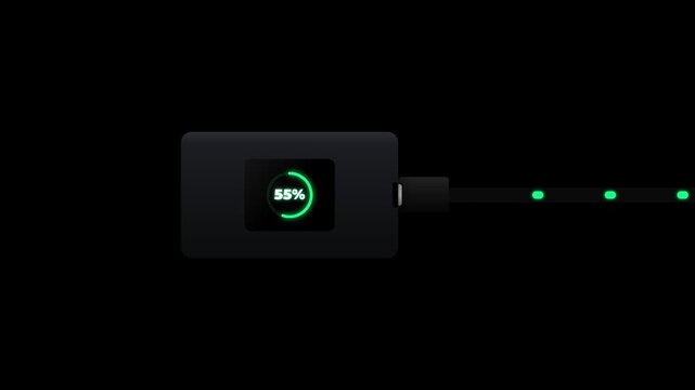 Power bank charging animation from 10 to 100 percent. 4K Video