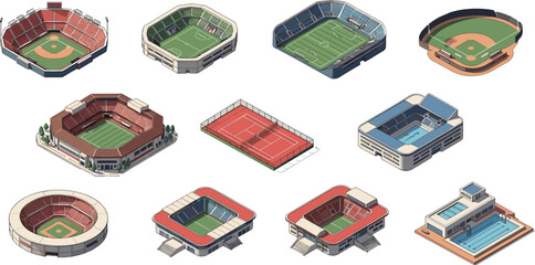 Set of Isometric Sports Stadiums, Courts, and Pools © Sanjida
