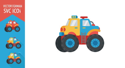 Naklejka premium Cartoon Monster Truck Icon with Police Lights - Vector Illustration