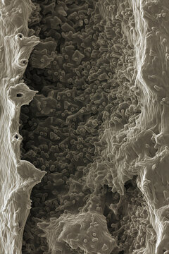 FESEM of Human Jejunal Mucosal Fold and Microvilli Colonization