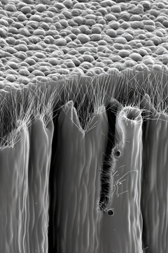High-Tilt FESEM of Intestinal Microvilli and Goblet Cell Orifice