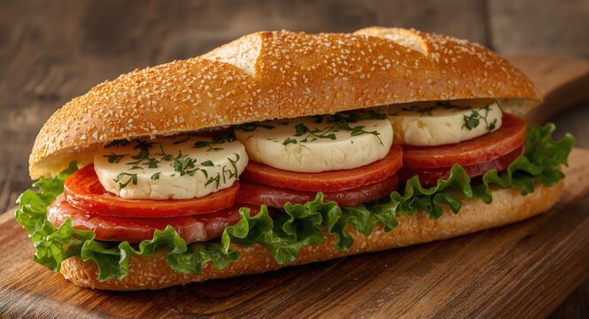 Savory provola and finocchiona salami sandwich with crisp lettuce