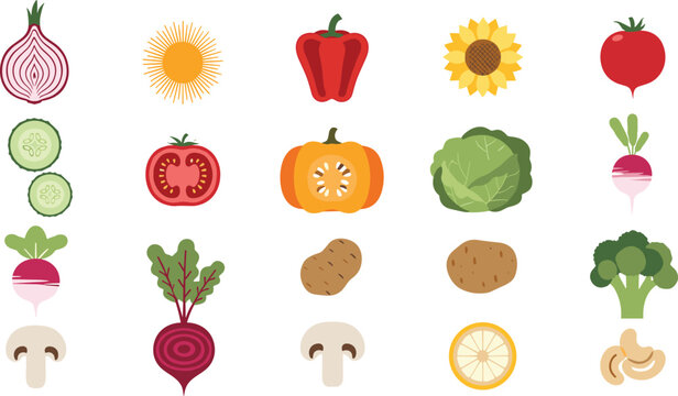 Colorful Vegetable and Fruit Illustration Collection with Various Types