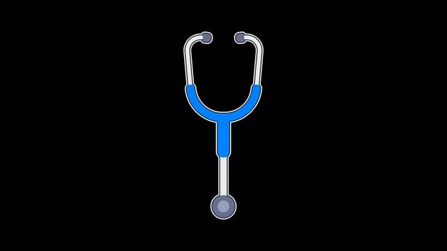 Professional seamless looping animation of a pulsing stethoscope with blue accents for medical and health concepts; doctor tool on a transparent alpha channel background in 4k resolution