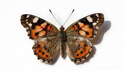 Fototapeta premium Detailed close-up of a painted lady butterfly with intricate wing patterns and textures