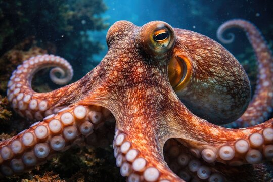 Close up view of a Japanese common octopus in ocean