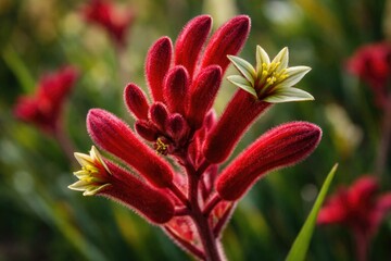 Obraz premium Close up of a vibrant red kangaroo paw flower in natural habitat