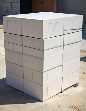 Stack of Lightweight Concrete Blocks for Construction Purposes.