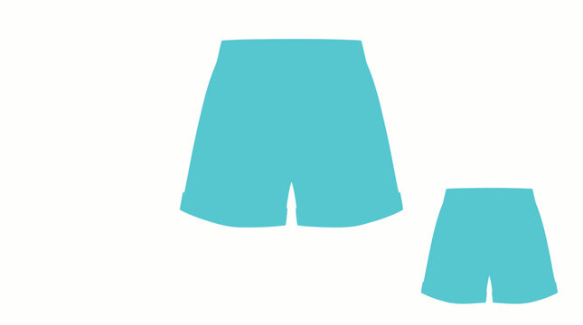 Two simple flat illustrations of turquoise shorts on a white background.