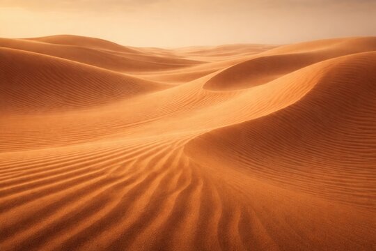 Warm toned desert sand dune background with soft curved patterns and ample copy space