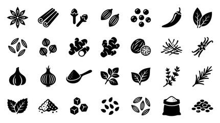 Fototapeta premium Collection of Spice and Herb Icons Representing Culinary Ingredients and Seasonings