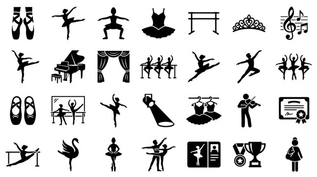 Ballet Icons Collection Diverse Dance Elements Symbols and Accessories for Artistic Expression and Performance