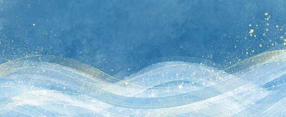 ゴールドをあしらった波の手描き背景 日本の夏 © AMONT