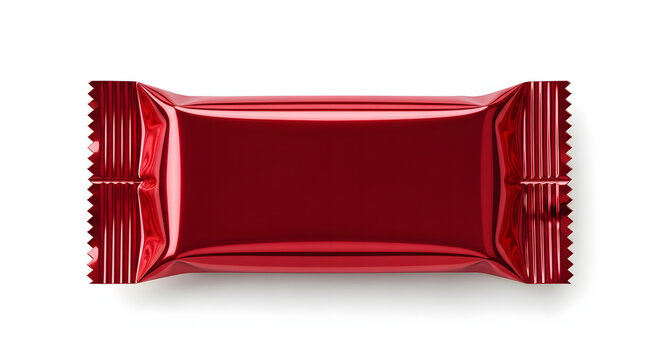 A red candy wrapper on a white background, isolated and ready to use