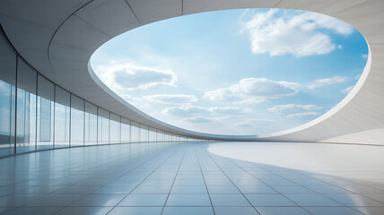 Fototapeta premium Modern building with large oval shaped skylight and cloudy sky oval skylight