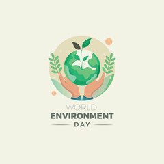 Fototapeta premium World environment day with a green globe and leaves
