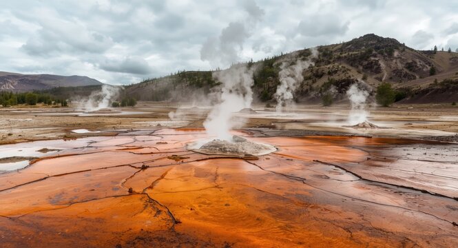 Volcanic fumaroles and bubbling thermal springs in a wild setting