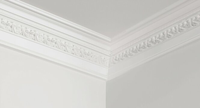 Sophisticated corner cornice design with detailed ceiling molding features