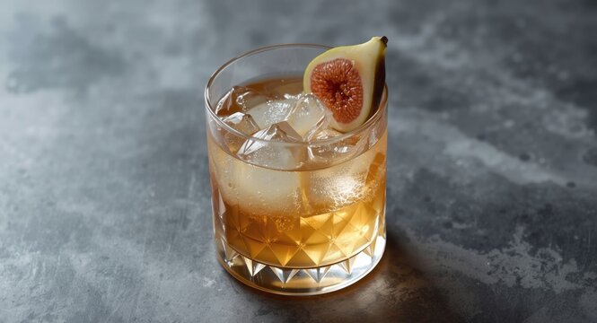 Refreshing whiskey sour cocktail with fig garnish in elegant glass
