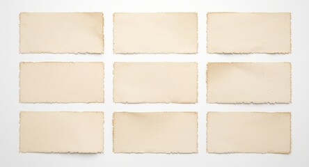 Fototapeta premium Pack of vintage blank sticker labels with half torn edges on white surface