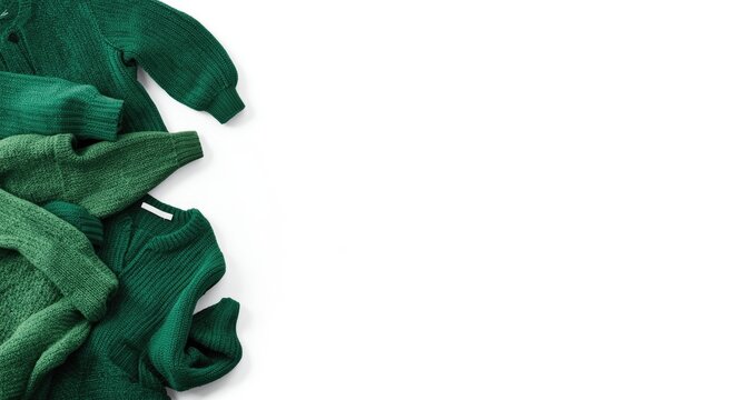 Trendy winter green sweaters styled on a plain white backdrop