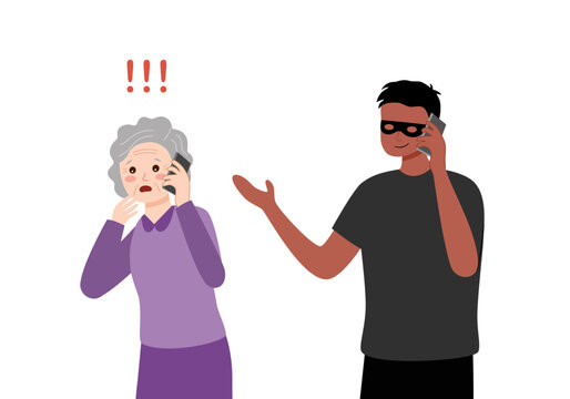 Suspicious stressed senior woman with unexpected call, listening to pressured demands for banking information. Fraud warning, personal data risk, financial scam