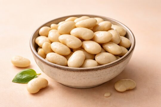Butter beans arranged in a bowl on a smooth pastel backdrop with copy space