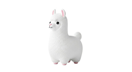 Naklejka premium Cute white llama toy with pink ears and feet, isolated on white background