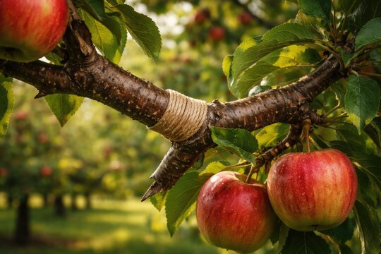 Close up of a mature apple tree with a healthy graft connection