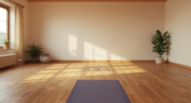 Yoga studio interior empty with warm blurred background