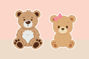 Obraz premium Cute Teddy Bear Couple sitting on the floor