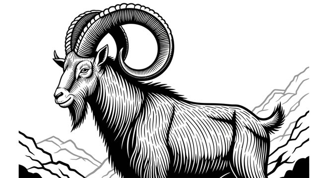 Majestic Capricorn Ram with Grand Horns and Rugged Mountain Scenery