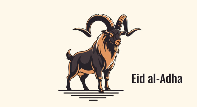 Eid al-Adha Celebration with a Majestic Ram Illustration